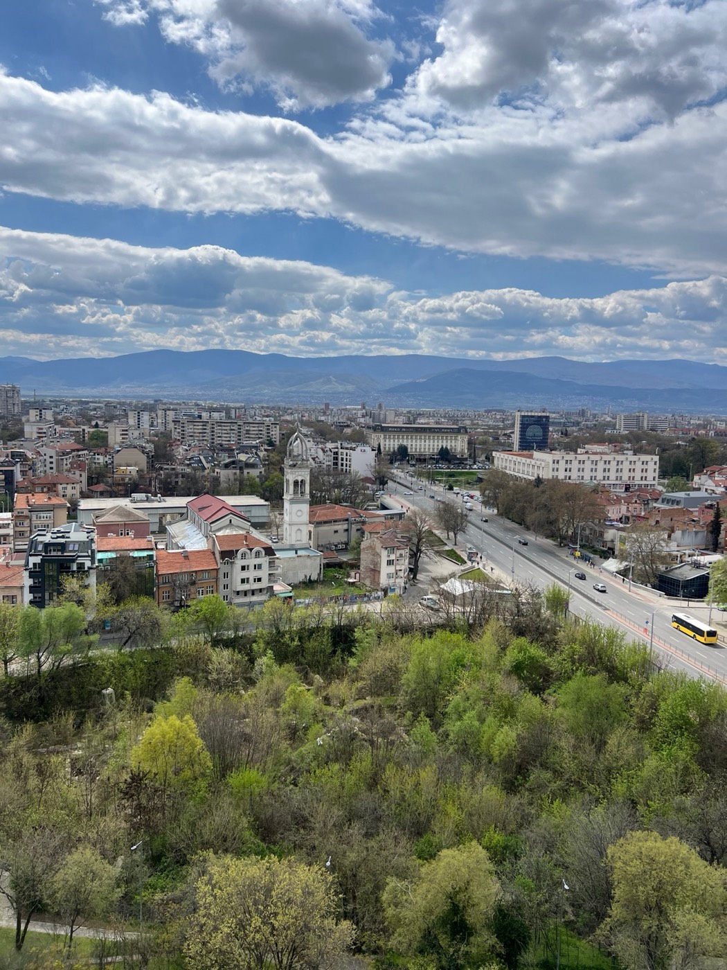 View across Plovdiv towards the surrounding mountains