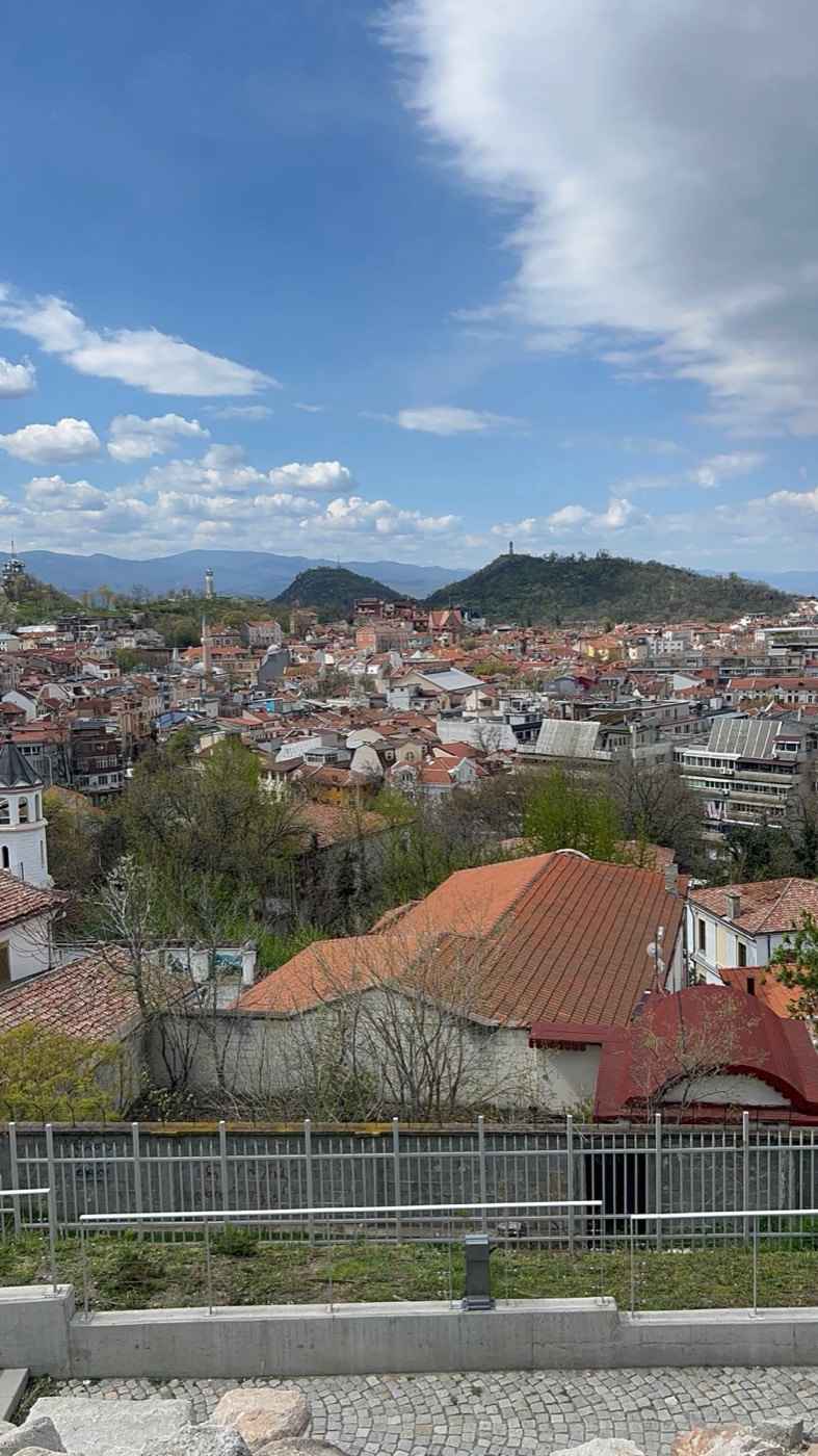 Red rooftops of Plovdiv seen from a hill