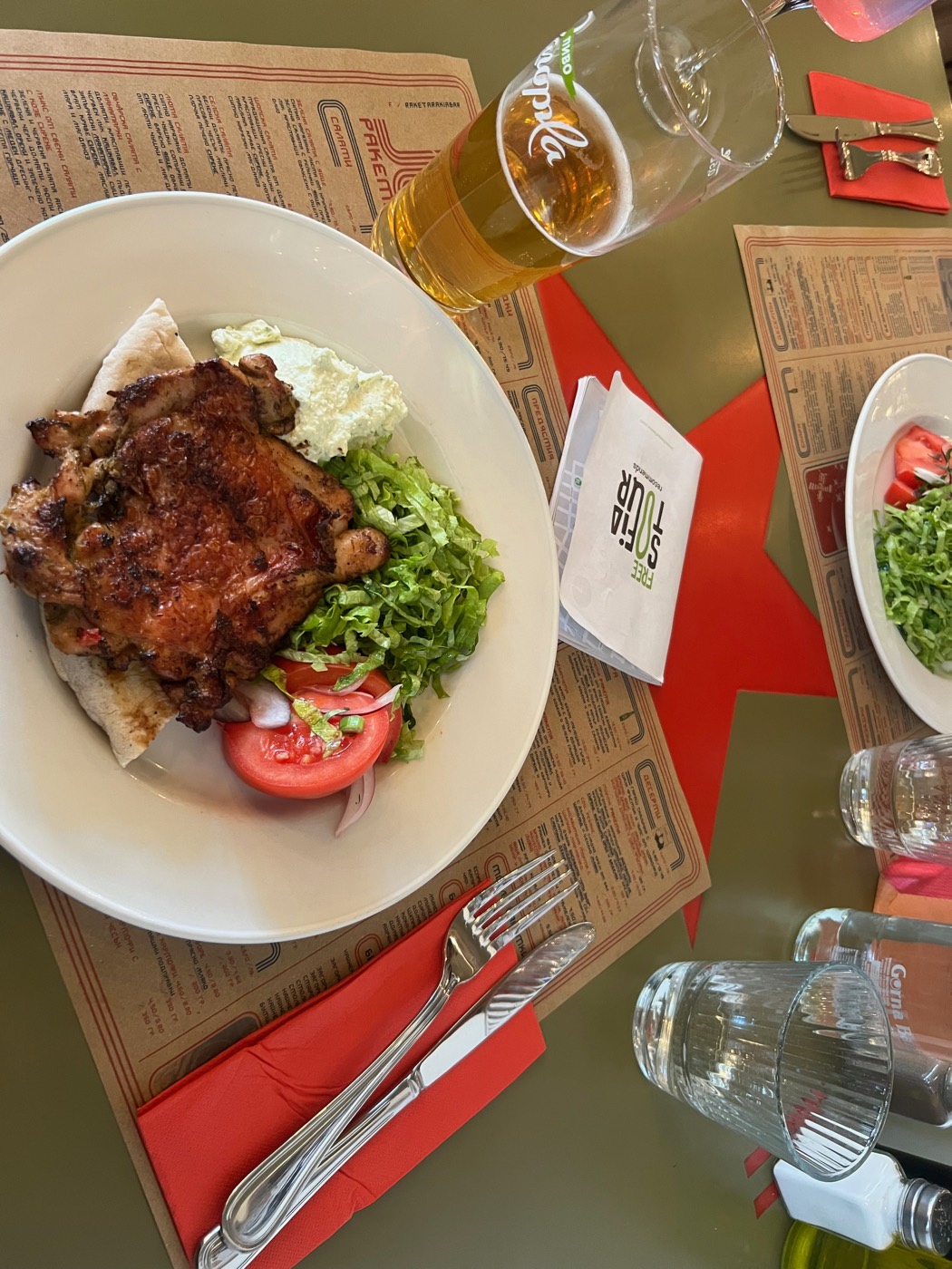 Grilled meal and beer at Raketa Rakia Bar